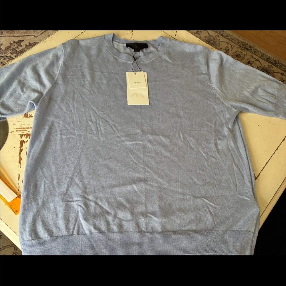 Zara Women's Soft Blue Crew Neck Sweater